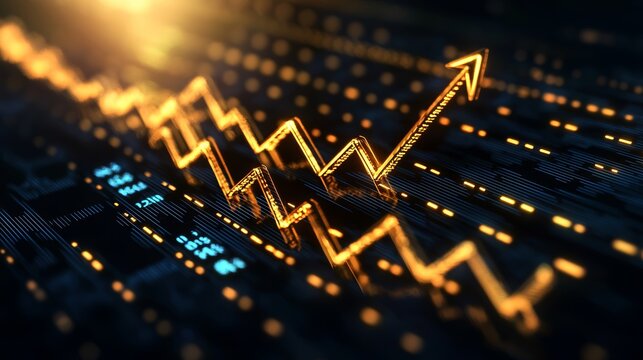A graph showing the fluctuation of a currency, with arrows and percentages highlighting exchange rate changes, 3D illustration