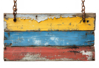 Weathered Wooden Sign with Peeling Paint