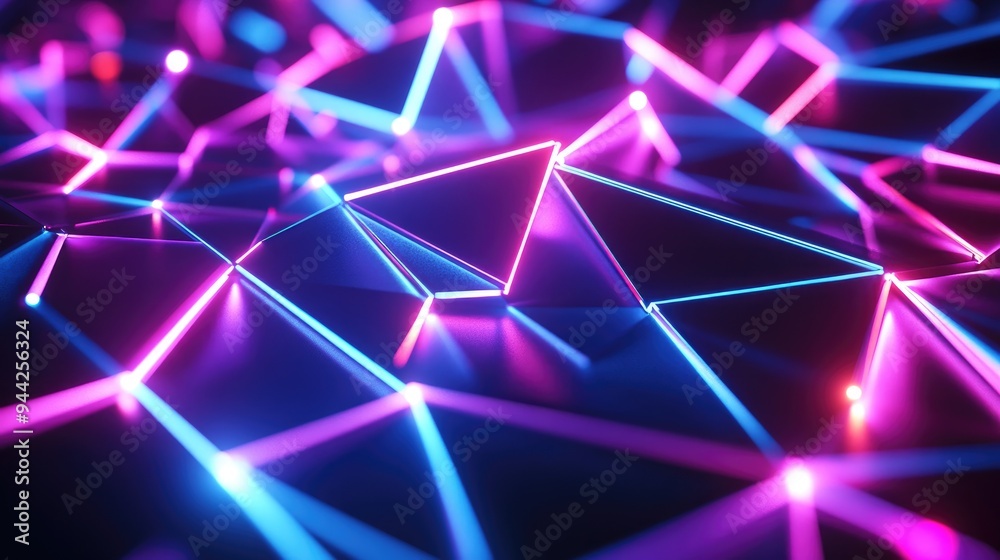 Poster abstract geometric neon background in 3d render showcasing future network technology concepts with d