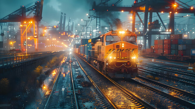 Night Train Through the Industrial Port - Digital Illustration