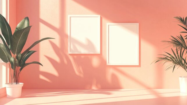 Abstract illustration showcasing randomly positioned white rectangle frames with gentle shadows on a peach backdrop