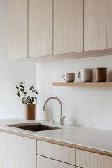 Minimalist Kitchen Design with Natural Wood Cabinets and Clean Lines