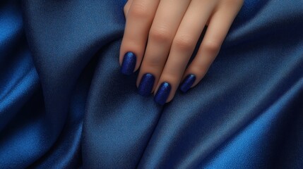Close-up of a Hand with Blue Glitter Nail Polish