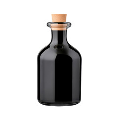 Elegant glass bottle with wooden cork, perfect for storing oils, essences, or liquids in a modern kitchen or styled decor isolate on transparency background