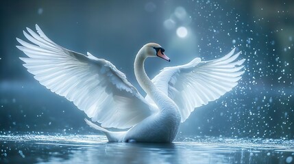 Swan in mid-flight with wings spread ideal for capturing bird elegance