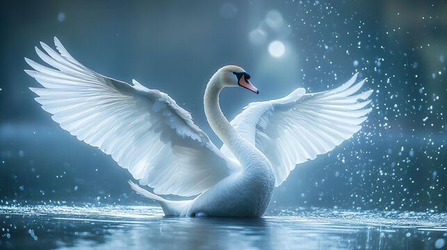 Swan in mid-flight with wings spread ideal for capturing bird elegance