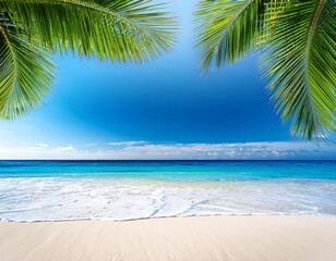 beach ocean palm leaves isolated white background