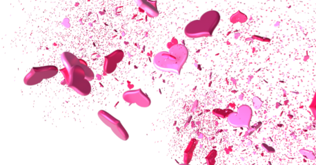 Love valentine background with red petals of hearts on transparent background
