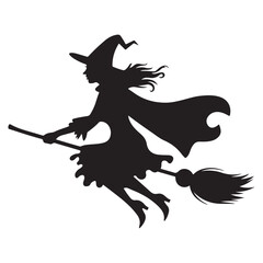 Fototapeta premium Mythical characters for Halloween, Silhouette witch flies on a magic broomstick