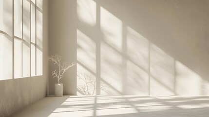Obraz premium An empty room with windows and light, in the style of minimalist purity, white.