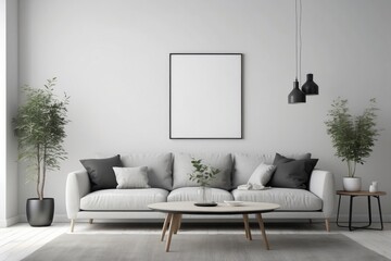 Modern Living Room Interior with White Sofa and Black Frame