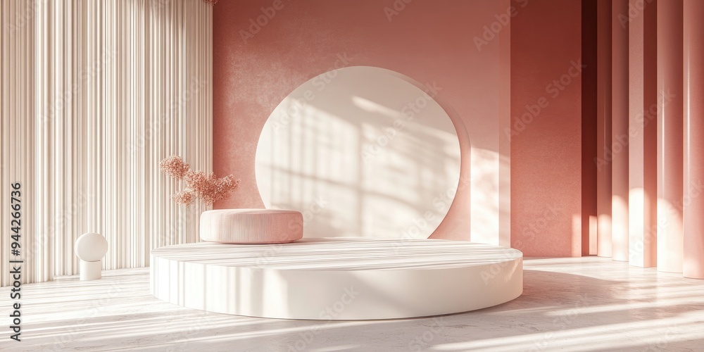 Aufkleber 3D rendering of a podium with abstract geometric shapes