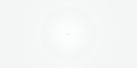 Fototapeta premium White abstract minimalist background with circle lines and dot pattern vector grey and white halftone circle