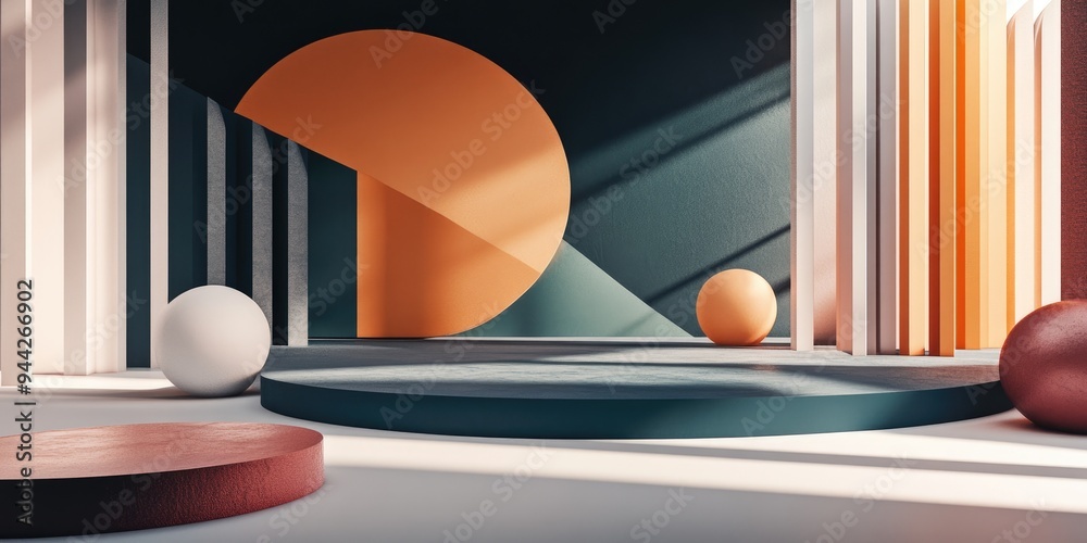Aufkleber 3D rendering of a podium with abstract geometric shapes