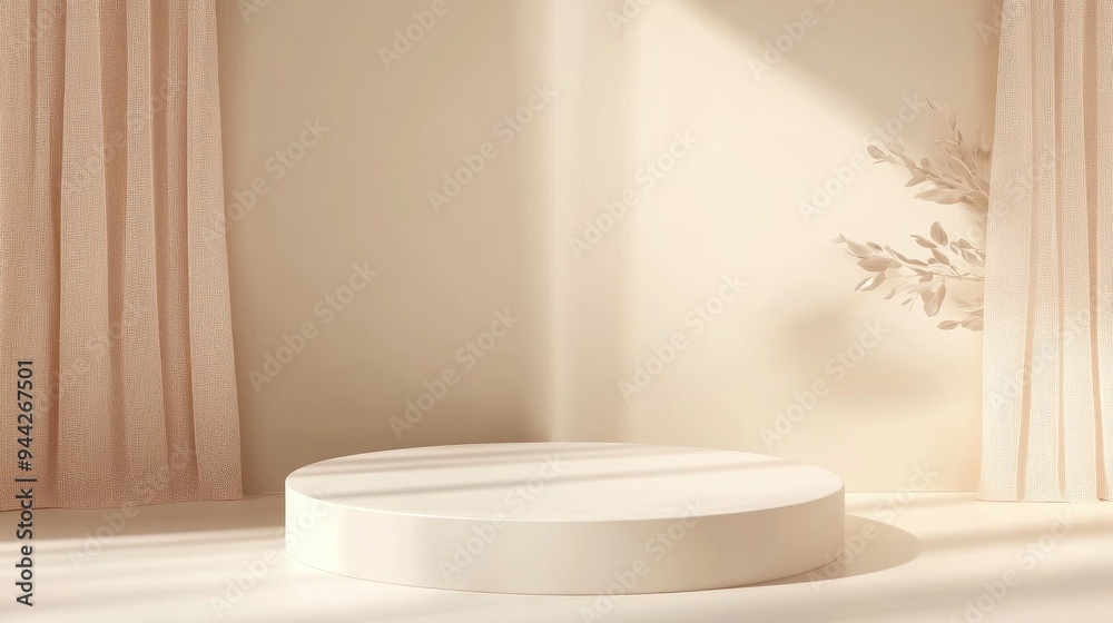 Poster 3d background featuring a pedestal on a soft pastel beige backdrop designed for showcasing beauty co