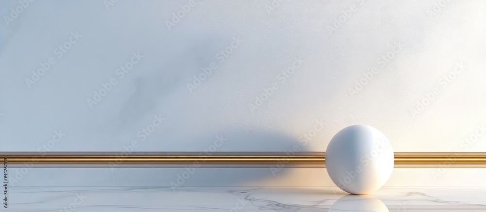Poster 3D rendering of a white wall with a golden border featuring a white sphere suitable for background display and banner design