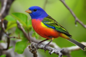 Painted Bunting Bird. Most Colorful Bird in North America's Forests
