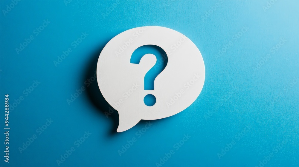 Poster Speech bubble with a question mark on a blue background symbolizing inquiry and communication.