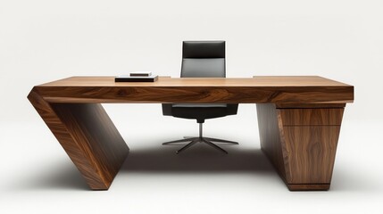 Modern Wooden Desk with Black Leather Chair