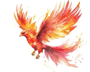 Fototapeta premium Watercolor Phoenix: Isolated Mythical Bird Flying in Tribal Tattoo Style