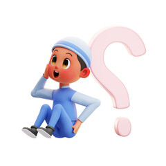 3d Character Boy Thinking Questions illustration