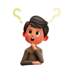 3d Character Boy Thinking Questions illustration