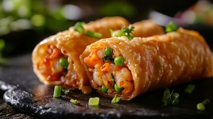 National cuisine of Macau: Tsun Guen – fried rolls stuffed with shrimp and vegetables.
