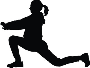 Woman Doing Yoga at home hand drawn vector silhouette 