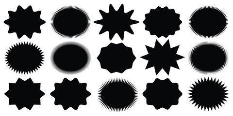 Set sunburst badges. Set of vector starburst, sunburst badges. Simple flat style vintage labels, stickers. Collection star label. Different starburst