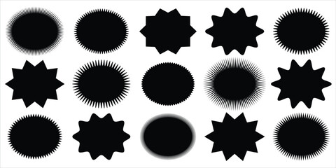 Set sunburst badges. Set of vector starburst, sunburst badges. Simple flat style vintage labels, stickers. Collection star label. Different starburst