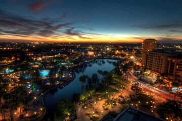 Fototapeta premium Anaheim, CA Skyline: Cityscape of Southern California City at Night