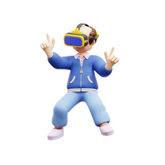 3d adult male character playing virtual reality metaverse technology