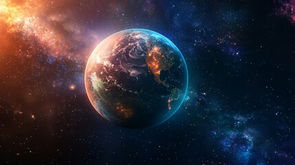 Obraz premium This artistic representation of our solar system showcases a vibrant array of planets, each depicted with unique colors and swirling gaseous atmospheres. The planets appear to 