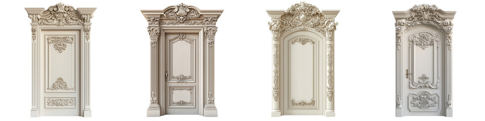 Naklejka premium set of elegant door frame with intricate carvings, Sophisticated Door Frame Featuring Intricate Designs,Exquisite Carved Door Frame with Elegant Detailing, on a transparent backgrounds