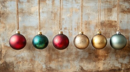 handmade christmas ornaments, classic christmas ornaments on jute strings against a craft paper backdrop add a vintage touch to rustic holiday decor - Powered by Adobe