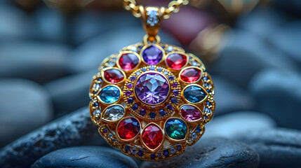 Multi-Gemstone Pendant Necklace - Close-up Photo