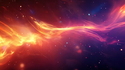 Obraz premium Abstract energy wave with fiery orange and yellow hues on a dark cosmic background