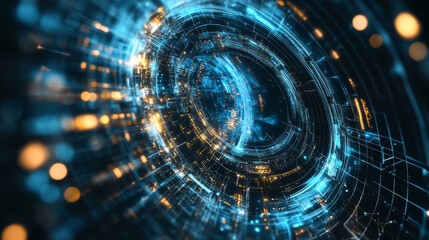 Obraz premium A futuristic hexagon abstract background designed to represent the analysis and automation of data in the realm of artificial intelligence and big data. The 3D design features interlocking hexagonal p