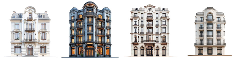 Obraz premium set of a modern and classic buildings, Modern and Classic Buildings, Blending Modern and Classic, on a transparent backgrounds