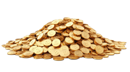  3D realistic illustration of huge pile of golden coins isolate on transparency background png