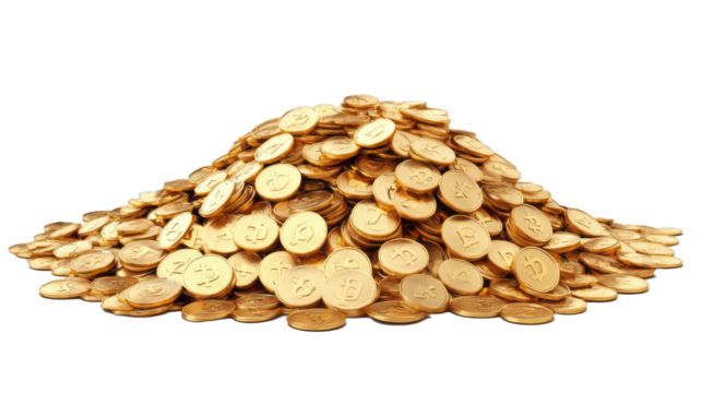  3D realistic illustration of huge pile of golden coins isolate on transparency background png
