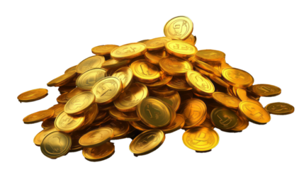  3D realistic illustration of huge pile of golden coins isolate on transparency background png
