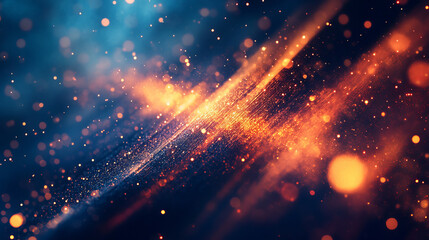 Obraz premium Vivid light streaks dance across a dark blue backdrop. Fiery red and molten orange blaze in radiant bursts, creating an abstract and mesmerizing spectacle. 