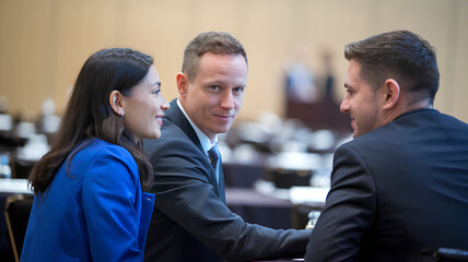 Business people in a conference room, negotiating and brainstorming during the meeting. 