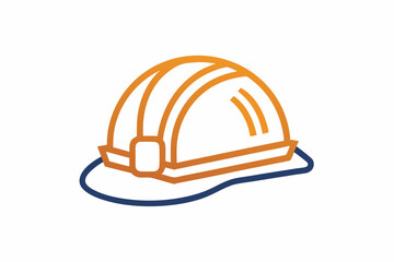 A minimalist line drawing of a construction helmet, emphasizing simplicity and clarity in design, ideal for technical illustrations and safety-themed projects.

