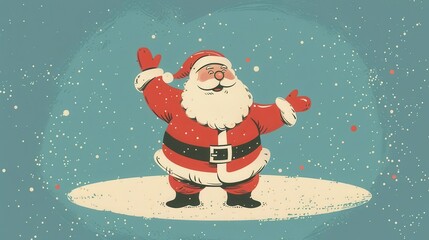 minimalist vector illustration of santa claus in a classic pose featuring bold outlines retro color palette and subtle texture for a nostalgic holiday feel