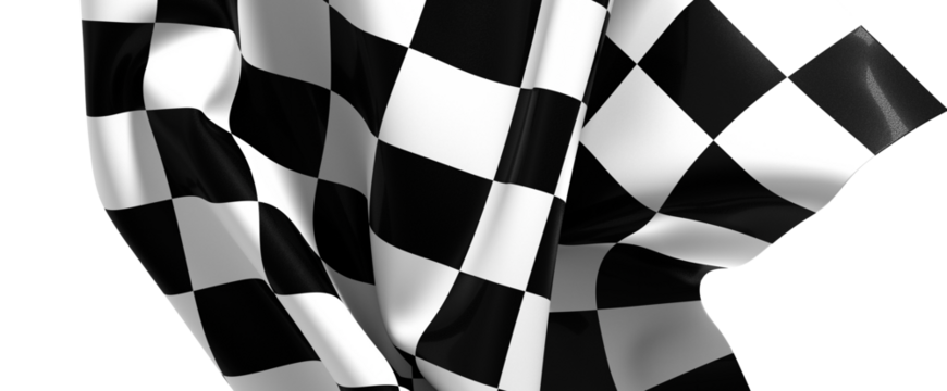 The checkered flag waves signifying victory and the thrill of the finish line