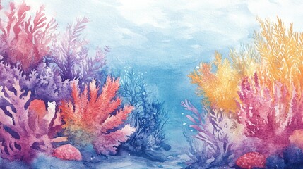 watercolour painting of the underwater ocean reef landscape