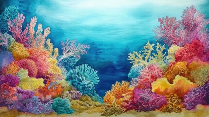 Naklejka premium watercolour painting of the underwater ocean reef landscape