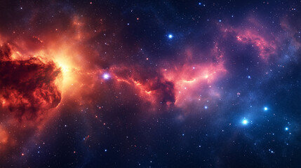 A colorful galaxy with a bright orange cloud in the middle